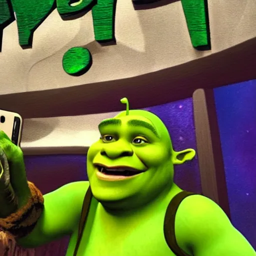 Image similar to shrek take a selfie