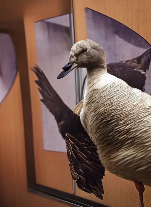 Image similar to closeup portrait of saul goodman fused with a goose, in court, natural light, bloom, detailed face, magazine, press, photo, steve mccurry, david lazar, canon, nikon, focus