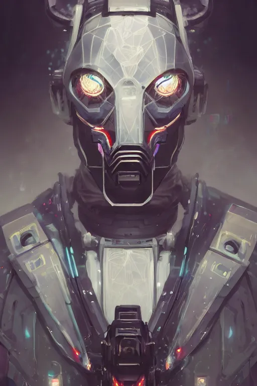 Image similar to portrait of a cybernetic samurai with holographic llama face, cyberpunk concept art by pete mohrbacher and artgerm and wlop and greg rutkowski and deathburger, digital art, highly detailed, intricate, sci-fi, sharp focus, llama, Trending on Artstation HQ, deviantart, unreal engine 5, 4K UHD image, daily deviation, llama llama