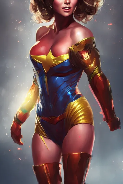 Image similar to three quarters portrait pose of a beautiful woman,super hero costume,super powers,heroic pose,highly detailed, digital painting, artstation,illustration, art by Stanley Lau