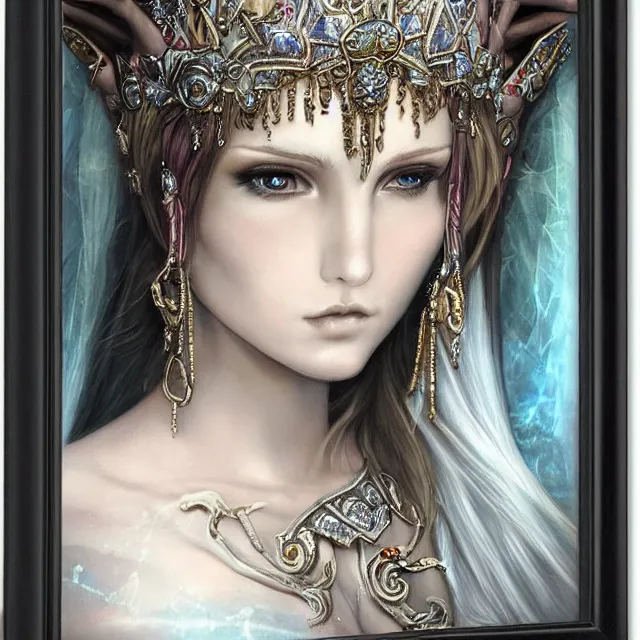 Image similar to perfectly centered close up portrait, goddess of ice, candid photography, by anne stokes, highly detailed, character concept