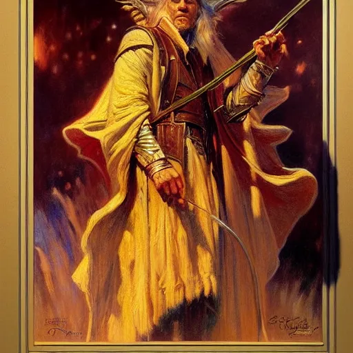 Image similar to powerful wizard. highly detailed painting by gaston bussiere and j. c. leyendecker 8 k