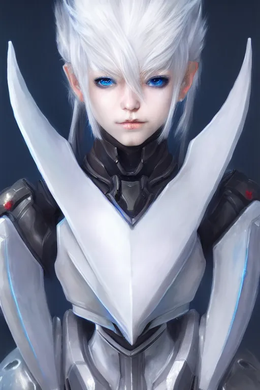 Image similar to perfect white haired girl, warframe armor, beautiful, dreamy, portrait, highly detailed, digital painting, trending on artstation, concept art, sharp focus, illustration, pretty face, blue eyes, sci - fi platform, front lit, laboratory, experiment, masterpiece, art by masayoshi tanaka, akihiko yoshida, kazuya takahashi