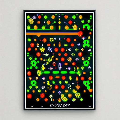 Prompt: Conway's Game of Life poster in neon style