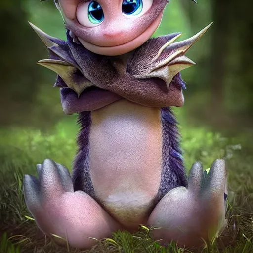Prompt: very very very very cute chibi baby dragon, portrait, pixar style, forest background, cinematic lighting, award winning creature portrait photography