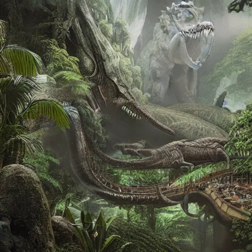 an extremely detailed matte painting of jurassic park | Stable ...