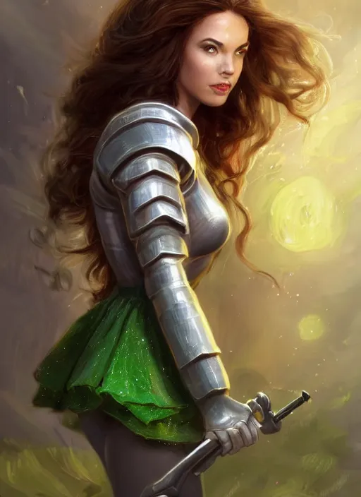 Image similar to beautiful female dorothy gale, rebecca romijn as dorothy, full body character concept, covered in full emerald armor, armor plating, art nouveau, super powers, fantasy, intricate, elegant, highly detailed, digital painting, artstation, concept art, shining, sharp focus, illustration, art by stanley lau