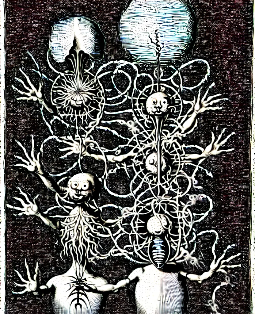 Image similar to whimsical freaky creature sings a unique canto about'as above so below'being ignited by the spirit of haeckel and robert fludd, breakthrough is iminent, glory be to the magic within