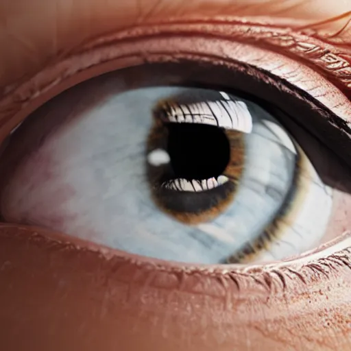 Image similar to hyperrealisitc extremely detailed life like image of human eye, made in unreal engine 5, octane render, 1 6 k hd, realisitc, ray tracing, detailed, intricate