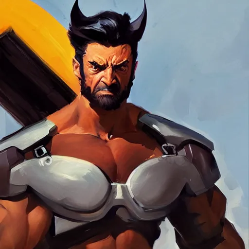 Image similar to Greg Manchess portrait painting of Wolverine as Overwatch character, medium shot, asymmetrical, profile picture, Organic Painting, sunny day, Matte Painting, bold shapes, hard edges, street art, trending on artstation, by Huang Guangjian and Gil Elvgren and Sachin Teng