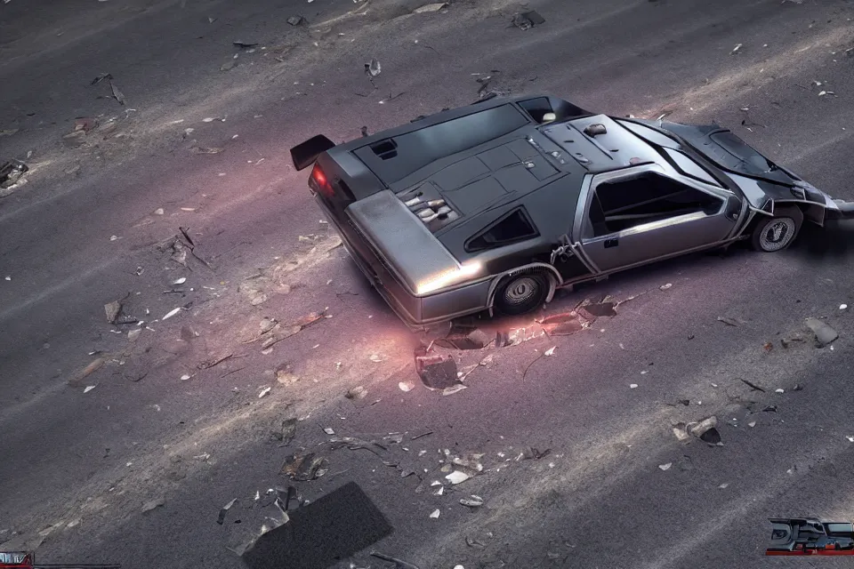 Image similar to ultra realistic delorean dmc 5 and mazda rx 7 parallel drift on road wreckage orbiting earth in space, dark cinematic, volumetric, realistic, 3 d render, realistic render, cinematic lighting, volumetric lighting, atmospheric, cinematic, unreal engine 5, unreal engine render, octane render, hd, photorealism, hyper realistic, 8 k