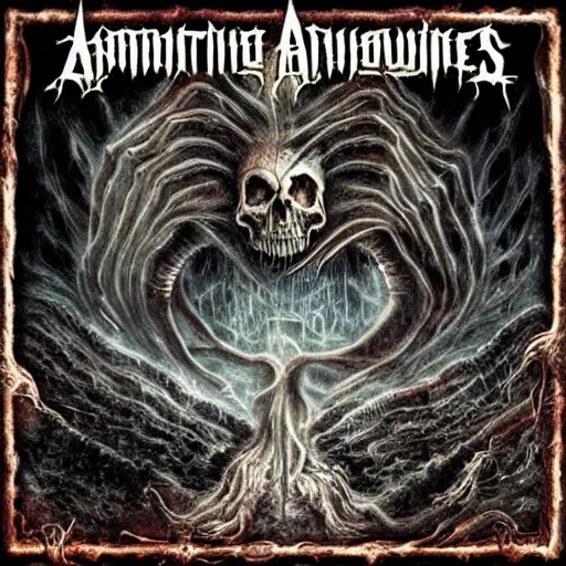 Image similar to among us death metal album cover in the style of death metal record cover