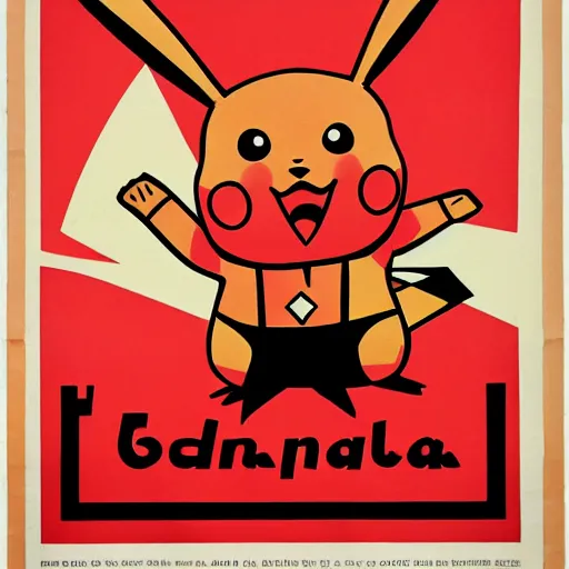 Image similar to pikachu communist propaganda poster from the 5 0 s