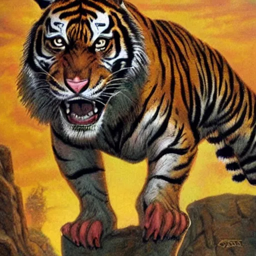 Image similar to roaring tiger, earl norem style,