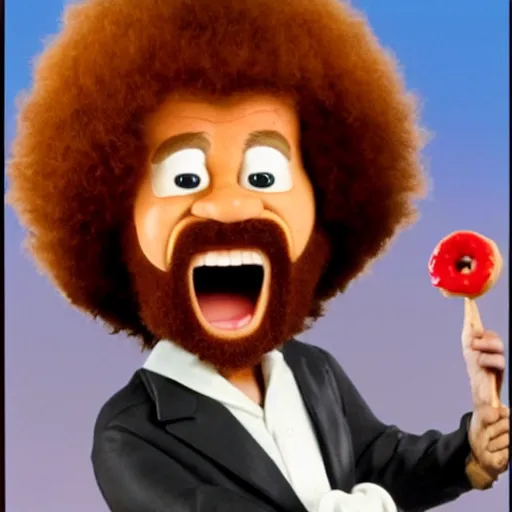 Prompt: angry bob ross screaming because someone at his donut