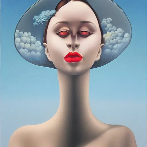 Image similar to detailed painting, an ultrafine detailed painting by rafal olbinski, airbrush art, minimalist, very detailed, pop surrealism, skeuomorphic, a painting of a woman, behance contest winner