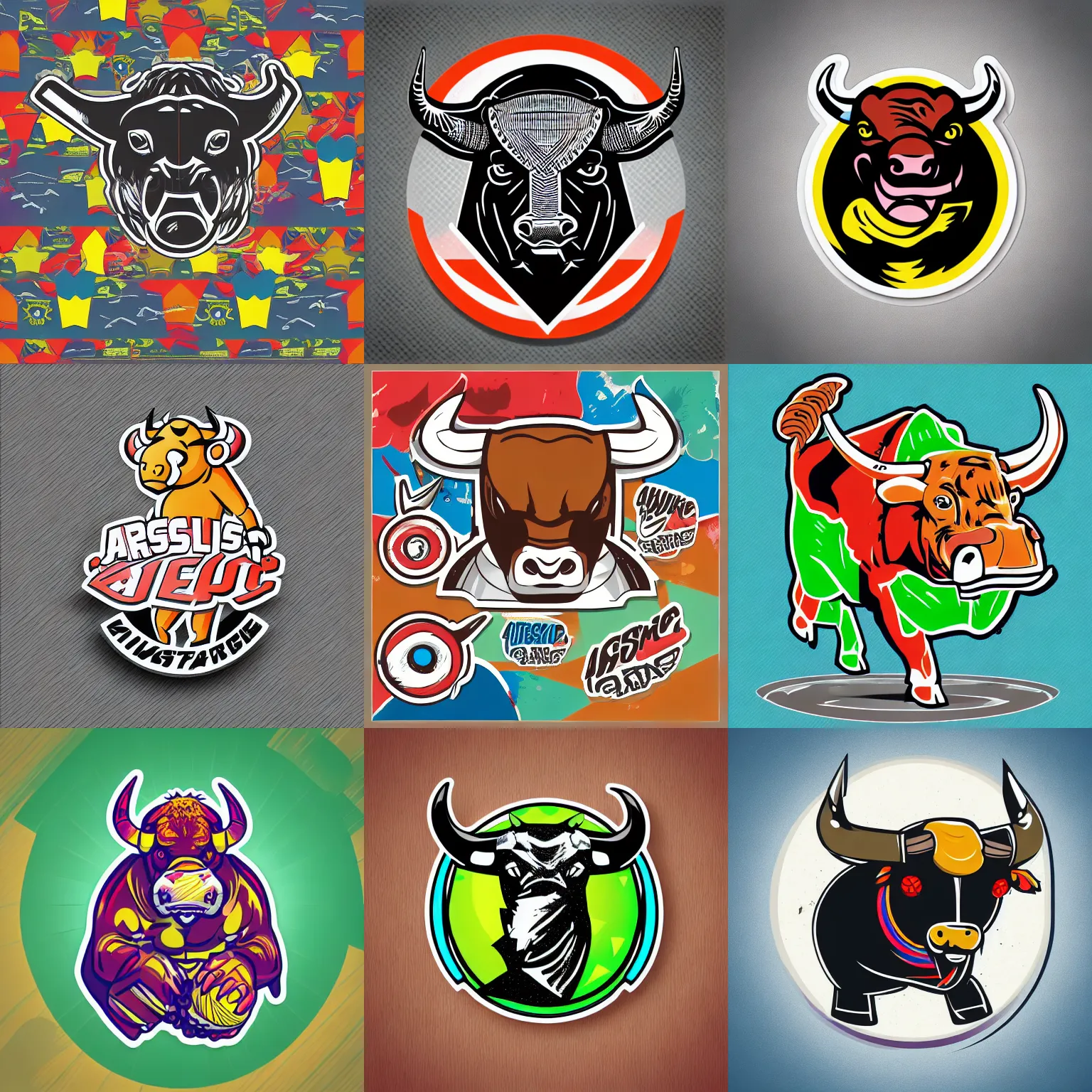 Image similar to “ aggressive bull with a cricket ball, full body mascot, sticker, highly detailed, colorful, illustration, smooth and clean vector curves, no jagged lines, low noise, vector art, logo ”