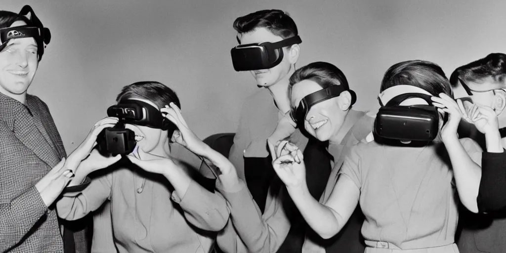 Image similar to people from the 1 9 5 0 s playing with virtual reality goggles