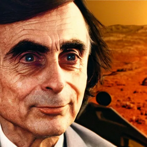 Image similar to extremely detailed photo of carl sagan in mars, detailed face