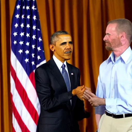 Image similar to Obama shaking hands with Walter White