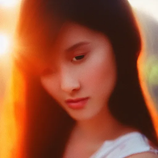 Prompt: professional studio portrait of a beautiful young woman, lens flare, glow filter, 5 0 mm f 1. 4 fuji 4 0 0 h