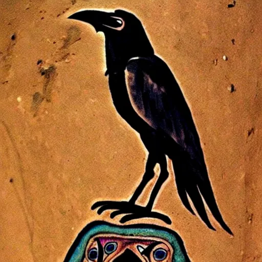 Image similar to raven - shaman with tatoo, prehistoric cave painting