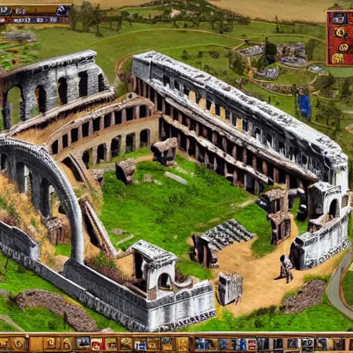 Prompt: A Roman Colosseum with an age of empires town center in the middle