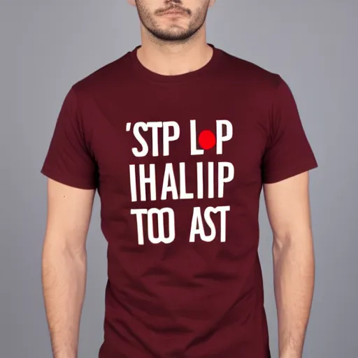 Image similar to a t - shirt with the words stop look listen in red,