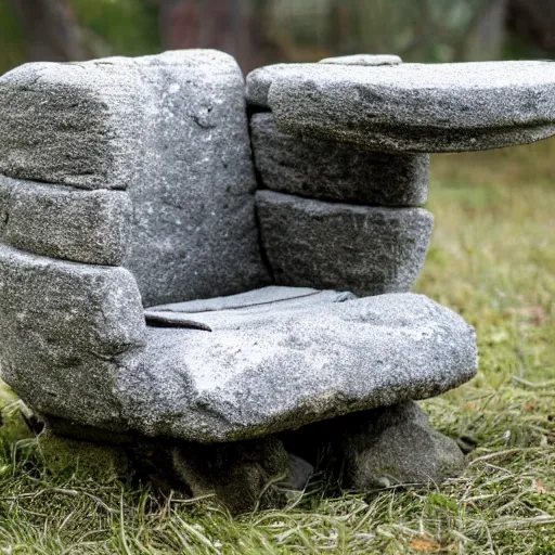 Image similar to A chair made by a drunk caveman, stone chair