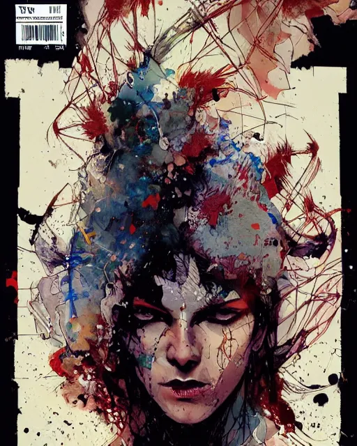 Prompt: comic cover art by david mack and greg rutkowski, spiral full body, tight fit, vivid vector colors, russian female, perfectly symmetrical facial features, hyperdetailed, bleed, spatter, india ink, bill sienkiewicz