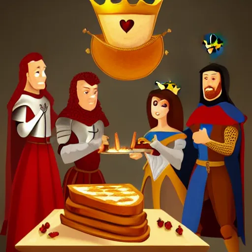 Prompt: medieval toast with king, queen and guests, deviantart, artstation, fantasy