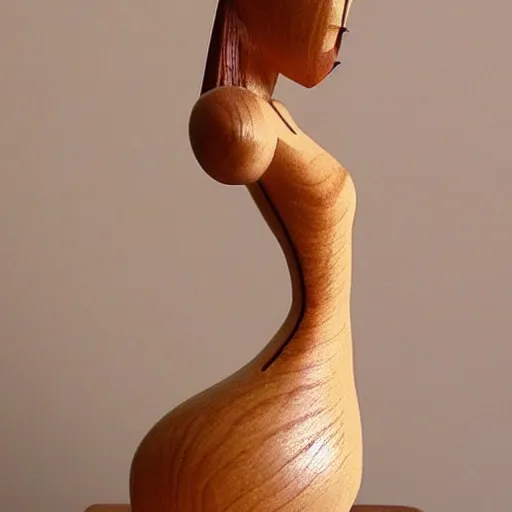 Image similar to wooden woman figurine, curvy, artistic, hand carved, lovely, beautiful