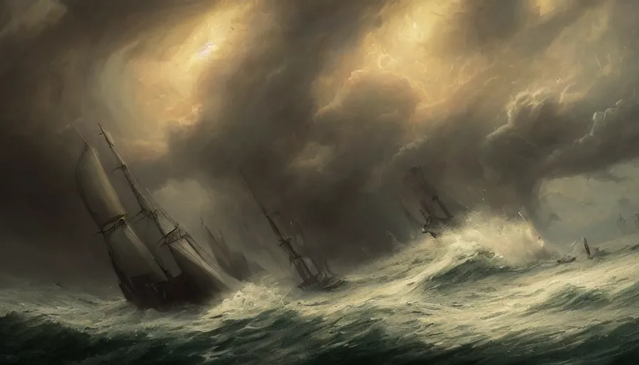 Image similar to A beautiful painting of cthulhu attacking a sailing ship in a stormy sea by greg rutkowski and Kalin Popov , Trending on artstation HD.