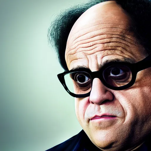 Image similar to danny devito as a hacker in the matrix, modelsociety, radiant skin, huge anime eyes, rtx on, perfect face, directed gaze, sony a 7 r iv, symmetric balance, polarizing filter, photolab, lightroom, 4 k, dolby vision, photography award