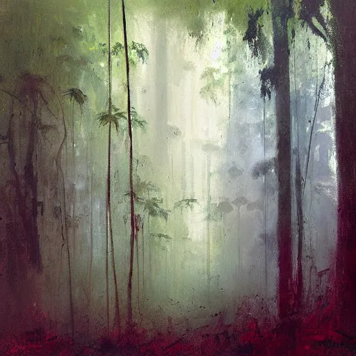 Image similar to a rainforest painting by jeremy mann