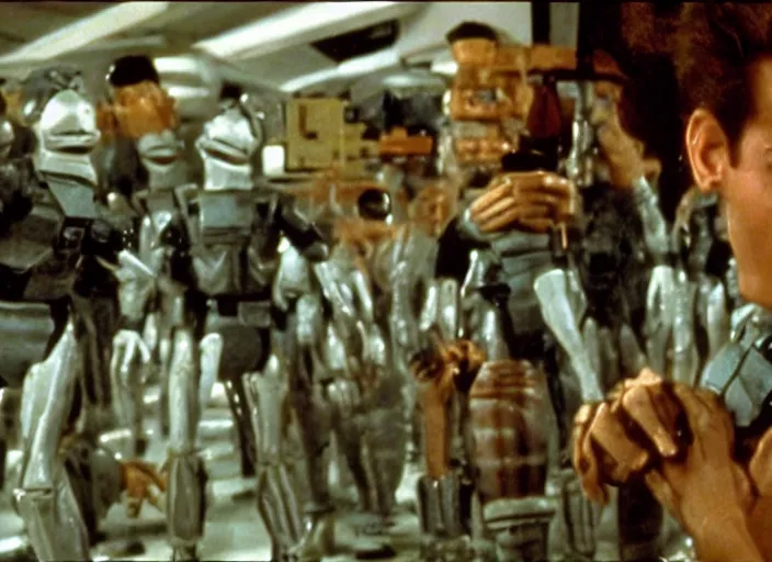 Prompt: scene from the 1 9 9 7 science fiction film muppet starship troopers