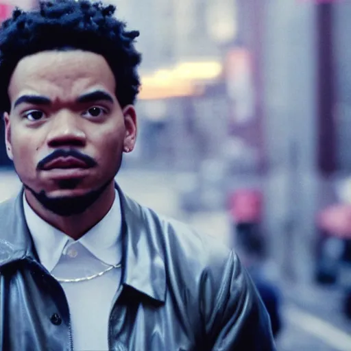 Image similar to a cinematic film still of Chance The Rapper starring in Blue Streak (1999), shallow depth of field