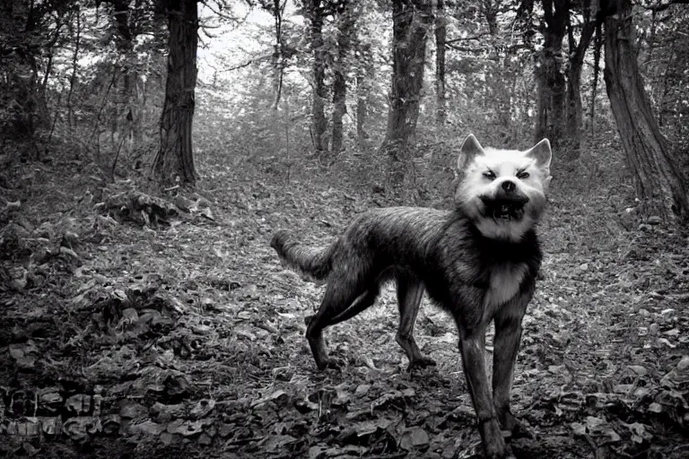 Image similar to !! werecreature canine, photograph captured in the woods