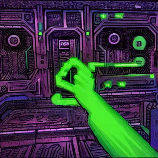 Image similar to Illustration of a System Shock 2 screenshot in an ancient Mayan codex