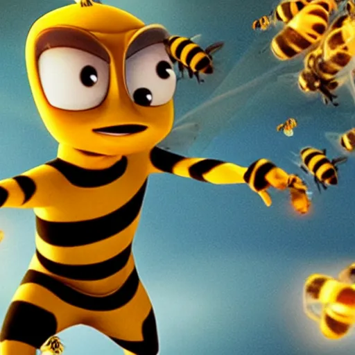 Prompt: barry b benson firebending, still from the bee movie