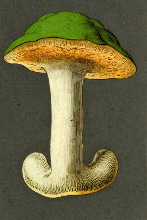 Prompt: 1 9 th century scientific illustration of a mushroom