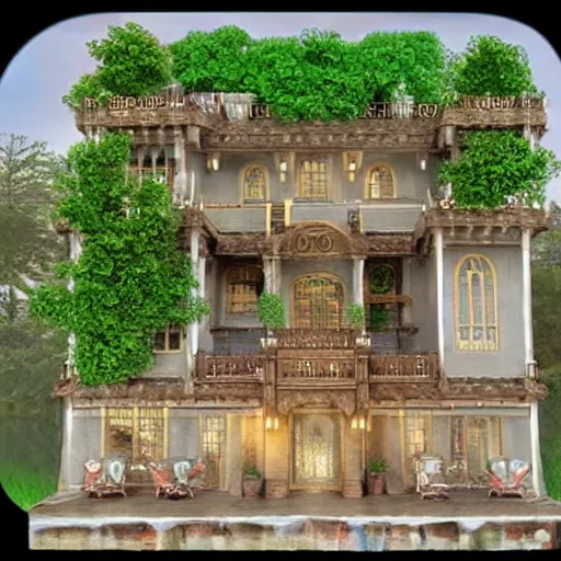 Image similar to residence in the style of rivendell