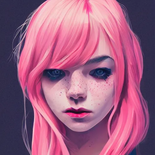 Prompt: girl portrait, Spider-woman gwen stacy, head and shoulders, matte print, pastel pink, digital art, cute freckles, digital painting, fan art, elegant, pixiv, by Ilya Kuvshinov, daily deviation, IAMAG