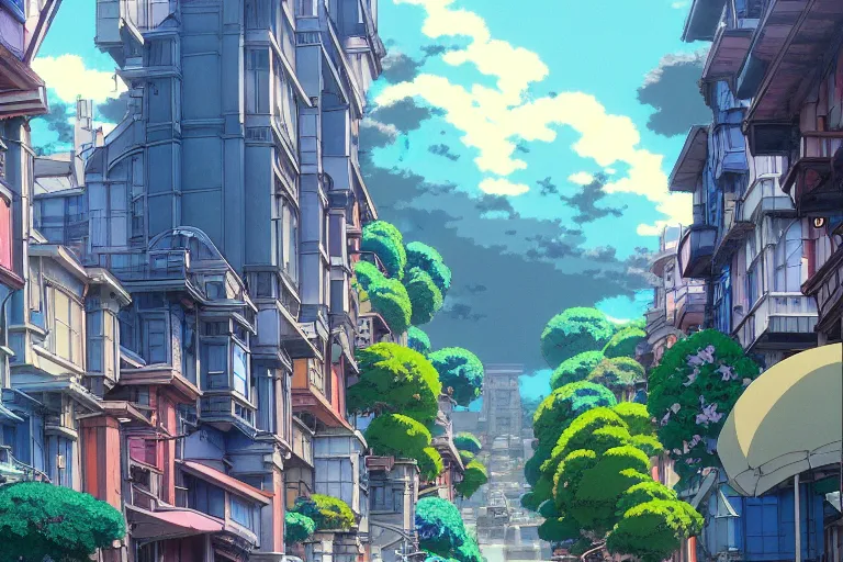 Prompt: still from studio ghibli movie'alone in san francisco'; 8 k ; very detailed, focused, colorful, antoine pierre mongin, trending on artstation ;