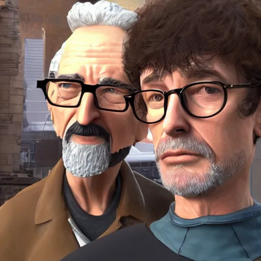 Prompt: gordon freeman and bob dylan taking a selfie together, realistic, hyperrealistic, ultra realistic, real, real world, highly detailed, very detailed, extremely detailed, intricate details, 8 k resolution, hd quality, selfie, low quality, blurry