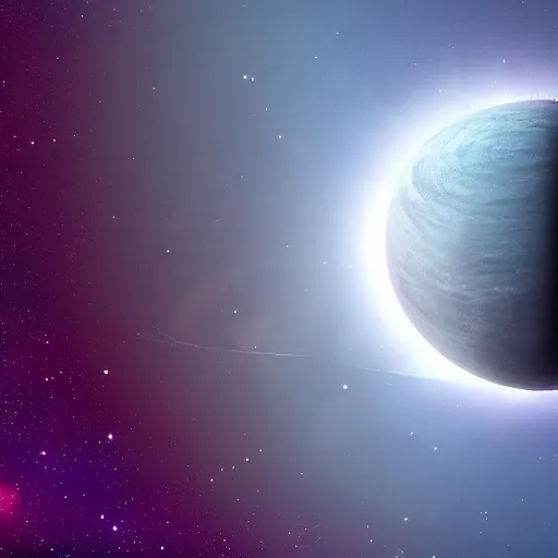 Image similar to a closeup of a lonely purple planet floating alone in the vast blackness of deep space, digital art, photorealistic, detailed, trending on artstation, closeup photo