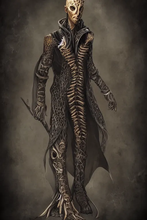 Prompt: beautiful full body portrait of a human - giraffe hybrid male wizard, scaley!! black onyx skin, wearing a robe, by wlop and artgerm, steampunk fiction, detailed deep black eyes, space background, trending, on artstation.