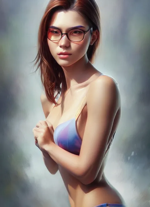 Image similar to photo of a gorgeous young woman in the style of stefan kostic, realistic, sharp focus, 8k high definition, insanely detailed, intricate, elegant, art by stanley lau and artgerm