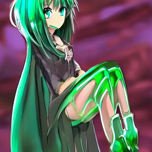 Prompt: minerals, emerald, anime girl, full length