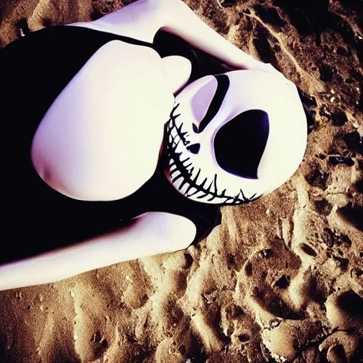 Prompt: “Jack Skellington modeling in an issue of Sports Illustrated swimsuit addition”